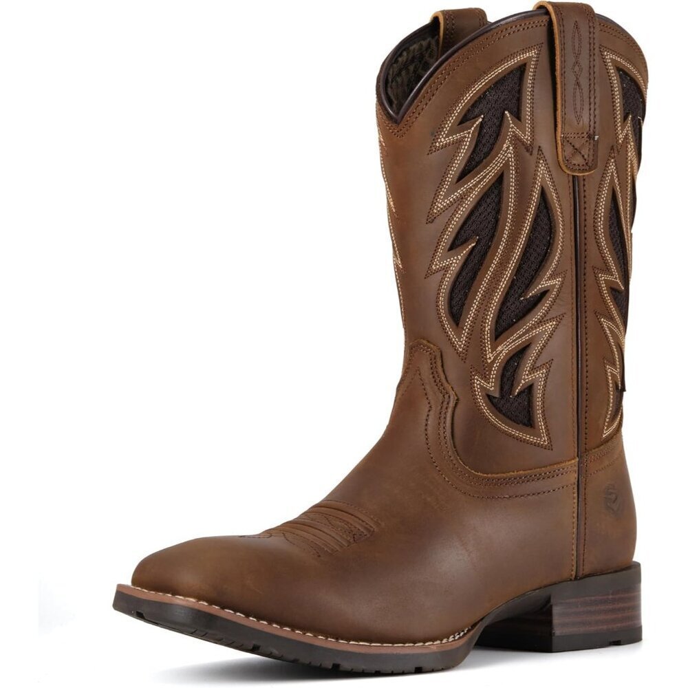 Men’s Brown Black Square Toe Full Grain Leather Oil And Slip Resistant Flag Boot
